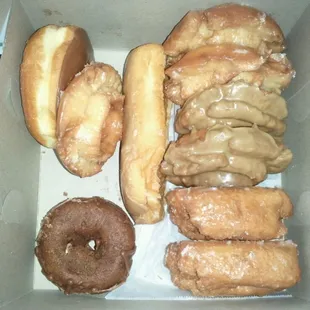 The boyfriend snuck a couple on the way home. Best maple bars and old fashioned donuts!