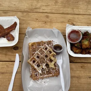Bacon, Extra Waffle, Pave Potatoes