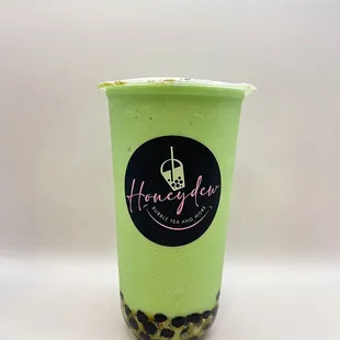 Blended Honeydew Milk Tea with Pearl Boba