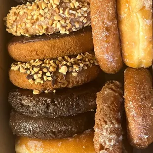 a variety of donuts in a box