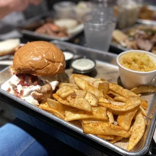 Ranch hand with flat fries and Hoosier Corn Pudding