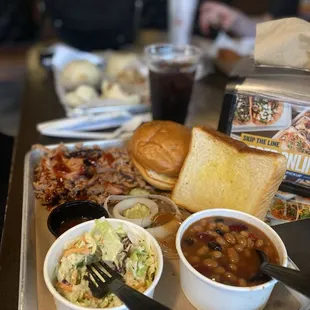 Pulled pork, coleslaw, beans. The beans were very good.