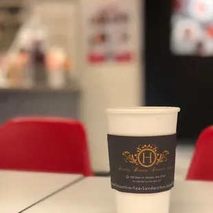 a coffee cup on a table