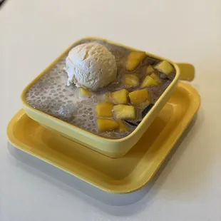 Coconut Milk, Mango, Sago and Grass Jelly with vanilla ice cream