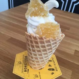 Honeymee on the waffle cone.