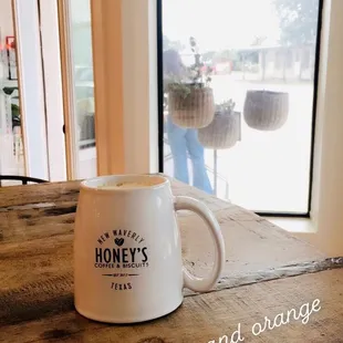 Cappucchino in their signature mugs. I don't care for to go cups and purchased their mug