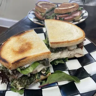 Turkey pesto sandwich and Virginia press