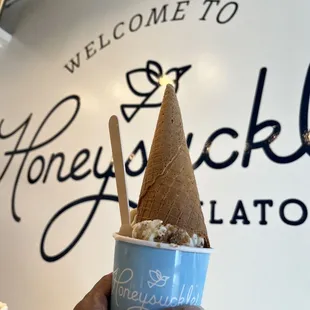 a hand holding an ice cream cone