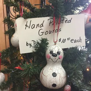gourds painted to look like snowmen