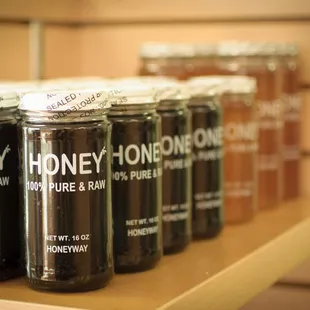 jars of honey on a shelf