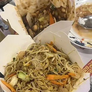 Singapore curry noodles, beef stir fry- delicious combo