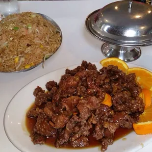 Orange Beef and Shrimp Fried Rice