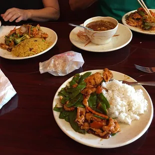 My custom "go-to" order: chicken with only snow peas and carrots with garlic sauce and white rice.
