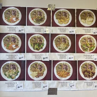 Combination plates menu with prices and pictures.