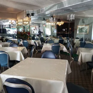 tables and chairs in a restaurant