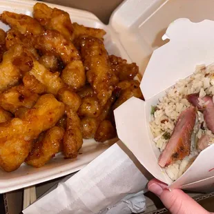 General Tsaos Chicken &amp; Pork Fried Rice