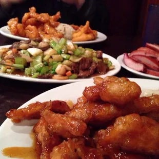 General Tso Chicken, Kung Pao three combo, and Orange Chicken