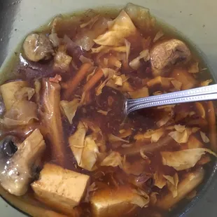 Hot n sour soup. Good variety of ingredients.