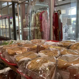 a display of baked goods