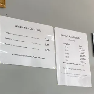 Menu pricing as of 11/2019