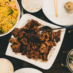 various dishes of food on a table