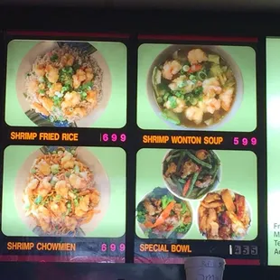 a menu for a variety of dishes