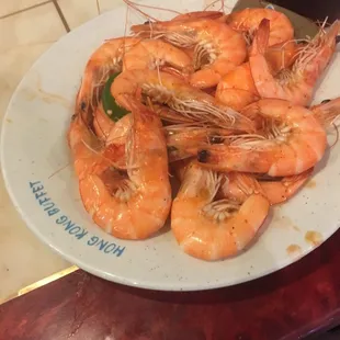 a plate of cooked shrimp