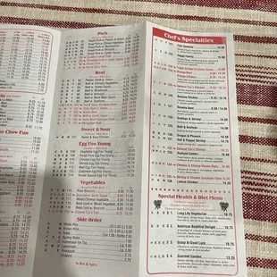 the menu for the restaurant