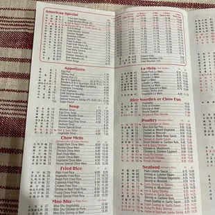 the menu of the restaurant