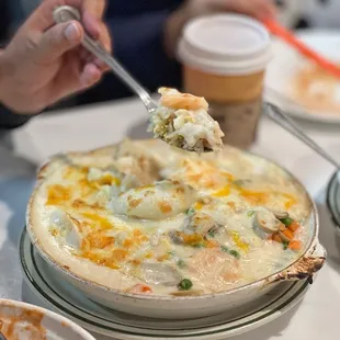 Baked Seafood in White Sauce with rice