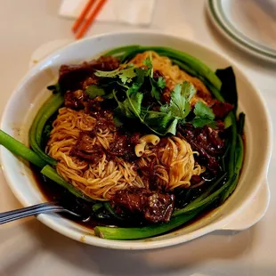 Stewed Brisket of Beef over noodles