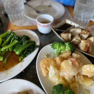 Chinese vegetables, shrimp salad and the best potstickers anywhere!