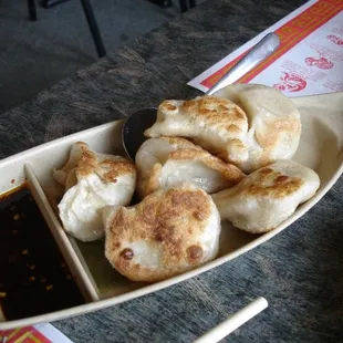 Fried pork potstickers.