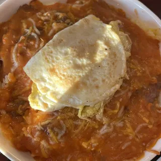 Baked Beef Topped with Egg over Rice or Spaghetti/