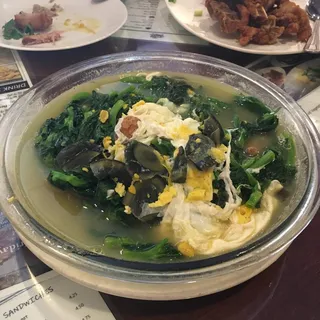 Pea Sprouts with Preserved Eggs/