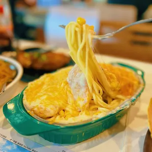 Baked fish fillet with spaghetti