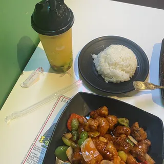 HK Style Sweet and Sour Pork Ribs Rice Platter