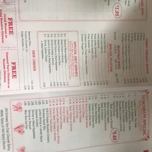 a menu for a chinese restaurant