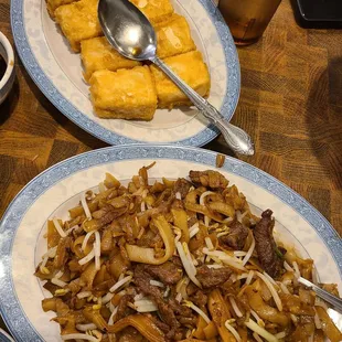 Fried tofu and Beef Chow Fun