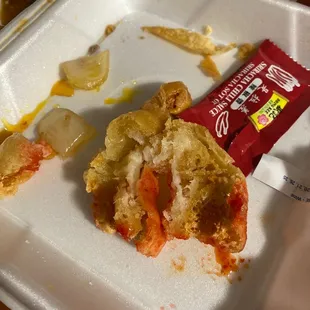 Fried shrimp. No shrimp inside. dont let this stop you from eating here! The rest of the food is AMAZING!!!