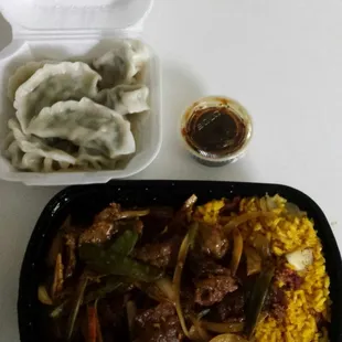 Lunch Hunan Beef and steamed dumplings