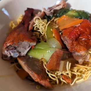 Hong Kong noodles with pork and roast duck