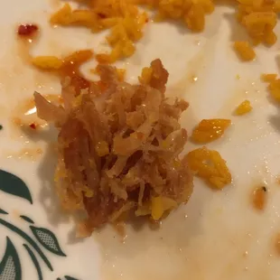 Stringy chicken. Too tough to eat.