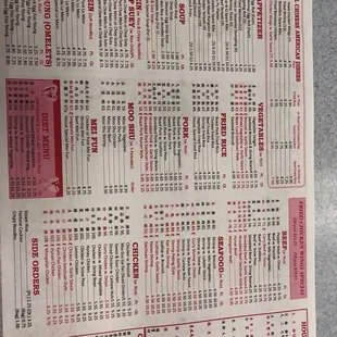 the menu for the restaurant