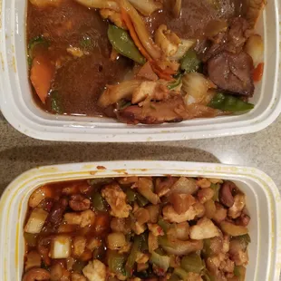 two takeout containers of food