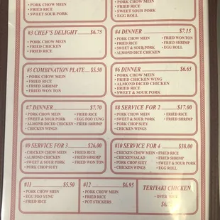 the menu for the restaurant