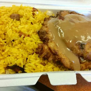 Pork egg foo young w/pork fried rice.