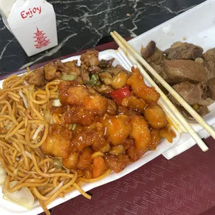 Chow Mein Kongpao chicken  Orange chicken Pork ribs