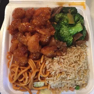 Orange chicken and beef broccoli