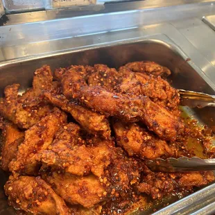 a tray of fried chicken